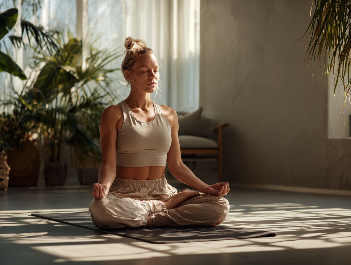 Жена практикува йога в спокойна обстановка